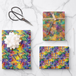 Whimsical Dragonfly Patroon met levendige achtergr Inpakpapier Vel
