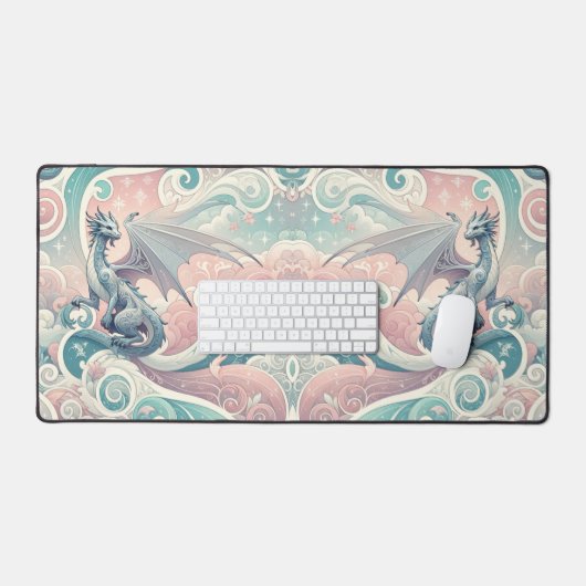 Whimsical Drakes: Pastel Dragon Fantasy Bureaumat (Keyboard & Muis)