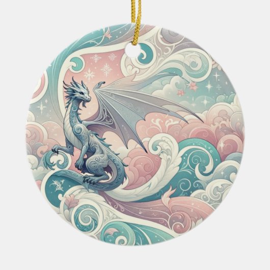 Whimsical Drakes: Pastel Dragon Fantasy Keramisch Ornament (Voorkant)
