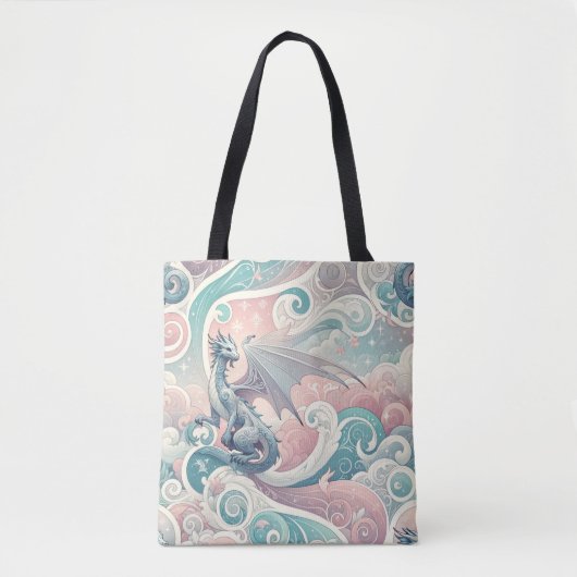 Whimsical Drakes: Pastel Dragon Fantasy Tote Bag (Voorkant)
