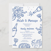 Whimsical Drawn Blue Petal Prosecco Vrijgezellenfe Kaart (Voorkant)