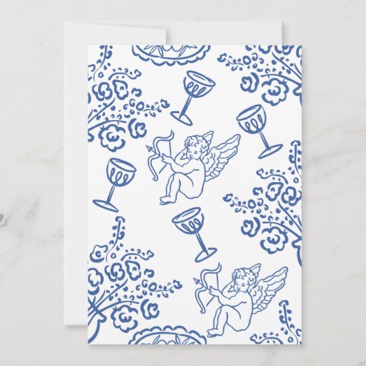 Whimsical Drawn Blue Petal Prosecco Vrijgezellenfe Kaart (Achterkant)