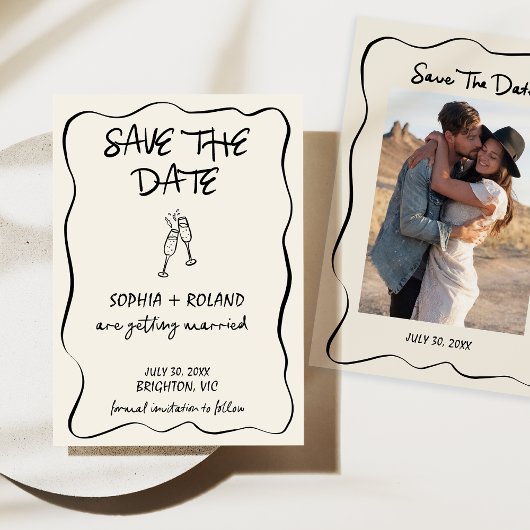 Whimsical Drawn Glasses Wedding Save The Date Kaar Kaart