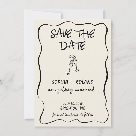 Whimsical Drawn Glasses Wedding Save The Date Kaar Kaart (Voorkant)