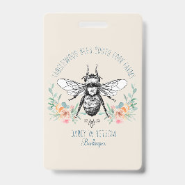 Whimsical Drawn Honey Bee Apiary Floral Badge