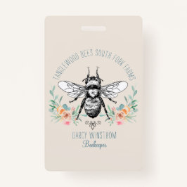 Whimsical Drawn Honey Bee Apiary Floral Badge