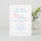 Whimsical Drawn Tea met mama om Baby shower te zij Kaart (Staand voorkant)