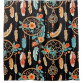 Whimsical dreamcatcher boho dark floral zwart blau douchegordijn (Voorkant)