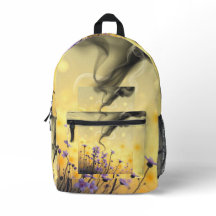 Whimsical Dreamscape Bloemen Rugzak – Paarse Stroo