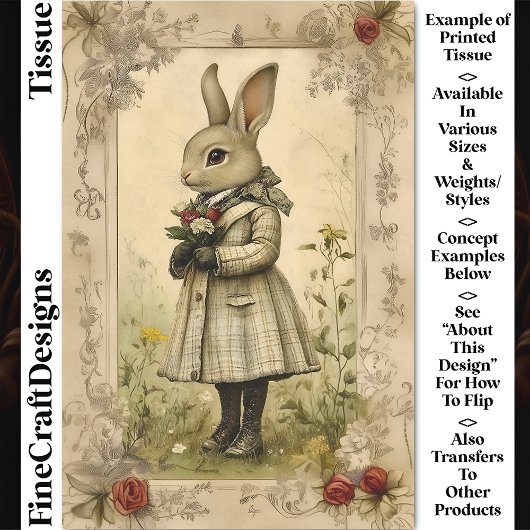 Whimsical Dressed Rabbit, Bloemen CK3 Decoupage Tissuepapier