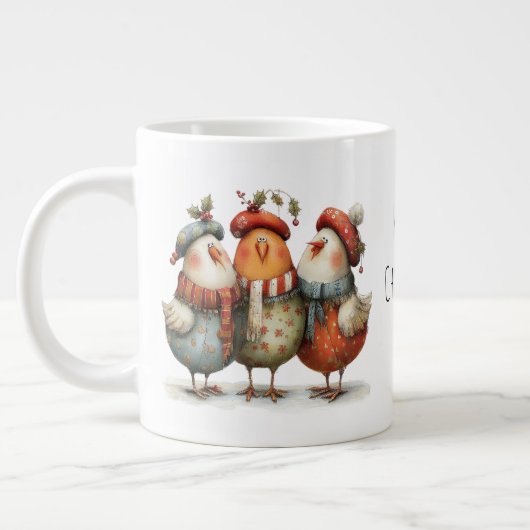 Whimsical Drie Franse Kippen 12 Dagen Kerstmis Grote Koffiekop (Links)
