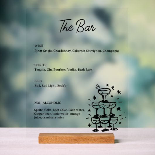 Whimsical Drink Bar Menu Acryl Teken Acryl Bord (Neutraal)