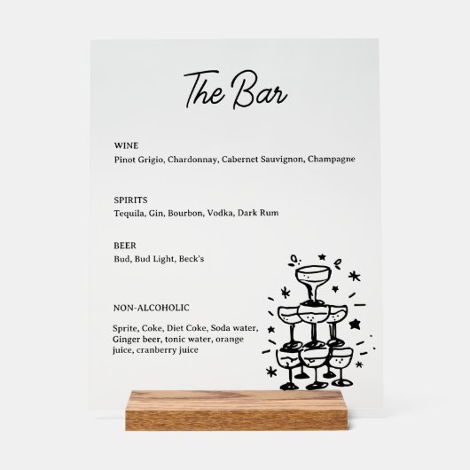 Whimsical Drink Bar Menu Acryl Teken Bord (Voorkant)