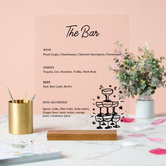 Whimsical Drink Bar Menu Acryl Teken Bord (Huwelijk)