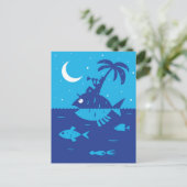 Whimsical Dromerige fantasieën Muzikant Ocean Moon Briefkaart (Staand voorkant)