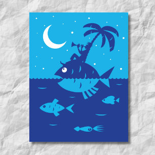 Whimsical Dromerige fantasieën Muzikant Ocean Moon Briefkaart