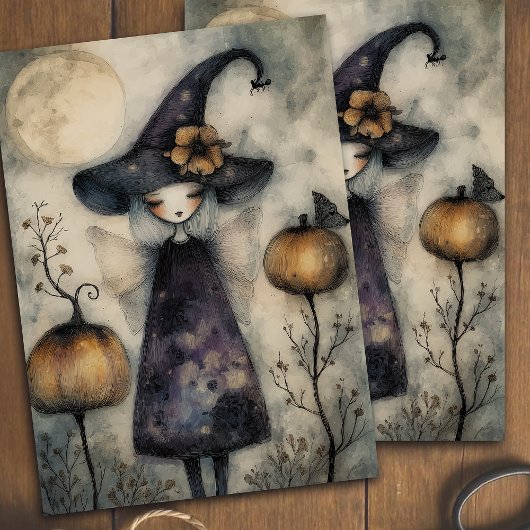 Whimsical  Dromerige Heks Halloween Decoupage Tissuepapier