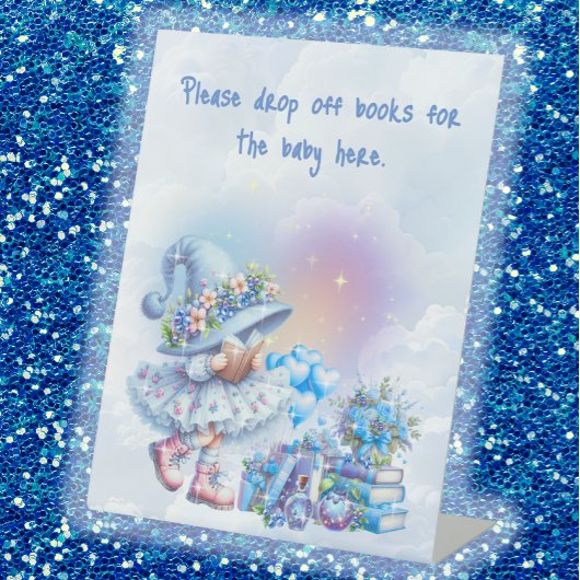 Whimsical Drop Books for Baby Shower  Reclamebord Met Voetstuk