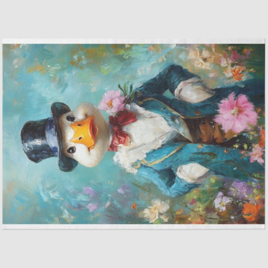 Whimsical Duck in Blue Bonnet Decoupage Tissuepapier (Voorkant)