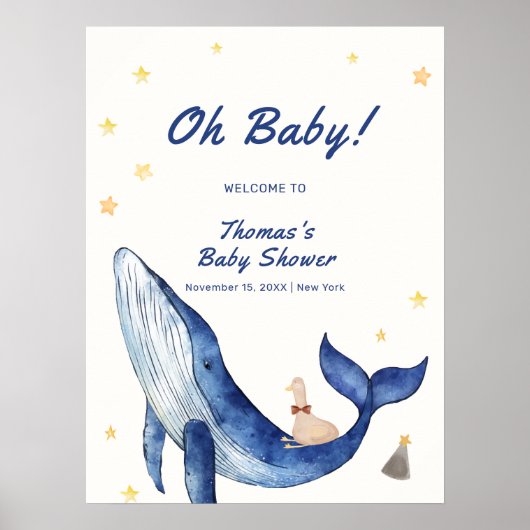 Whimsical Duck Stars Whale Baby shower Welkom Poster (Voorkant)