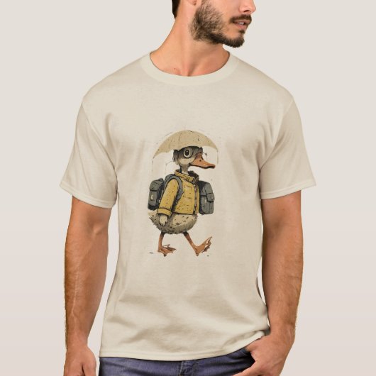 Whimsical Duck Walking in Rain Art T-shirt (Voorkant)