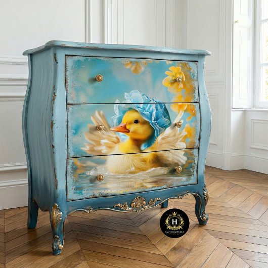 Whimsical Duckling in Blue Bonnet Decoupage Tissuepapier