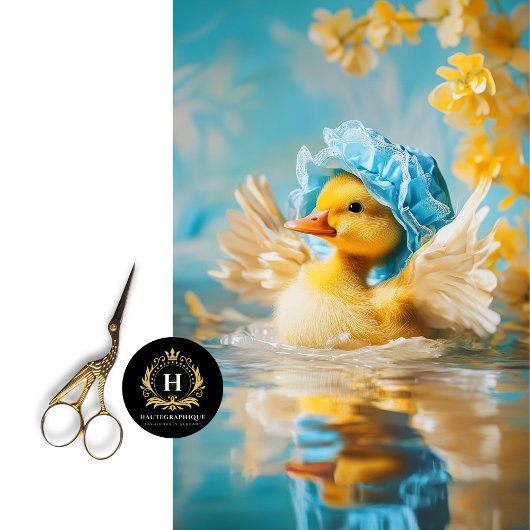 Whimsical Duckling in Blue Bonnet Decoupage Tissuepapier