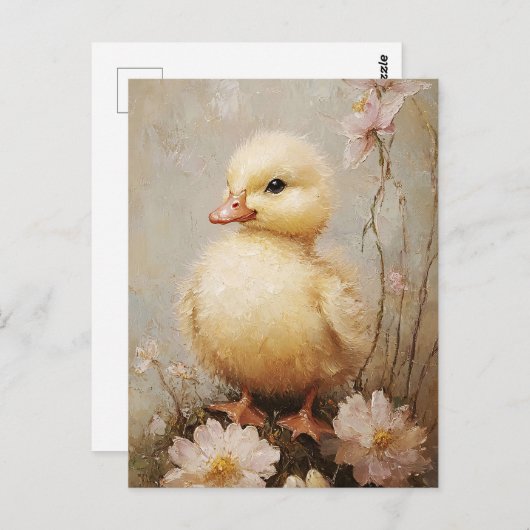 Whimsical Duckling met bloemen Spring Art Briefkaart (Voorkant / Achterkant)