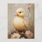 Whimsical Duckling met bloemen Spring Art Briefkaart (Voorkant)