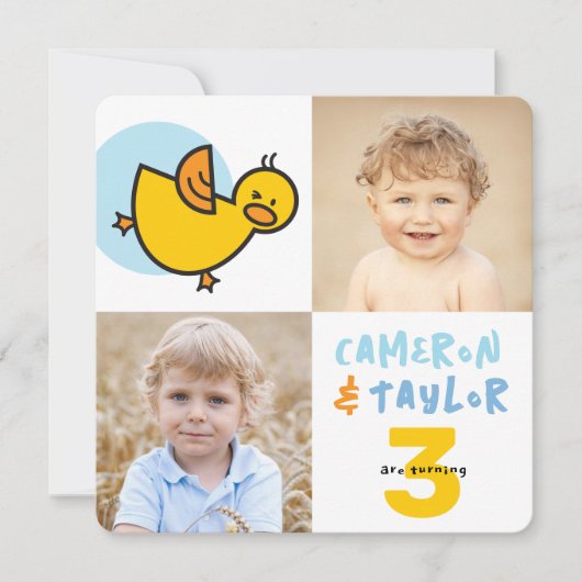 Whimsical Ducks Foto Jongens Gezamenlijk Verjaarda Kaart (Voorkant)