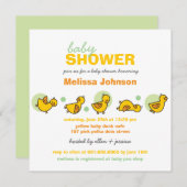 Whimsical Ducks Green Stippen Baby shower Invite Kaart (Voorkant / Achterkant)