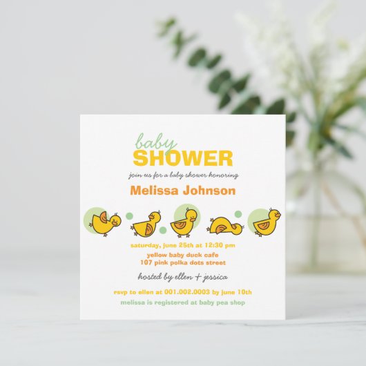 Whimsical Ducks Green Stippen Baby shower Invite Kaart (Staand voorkant)