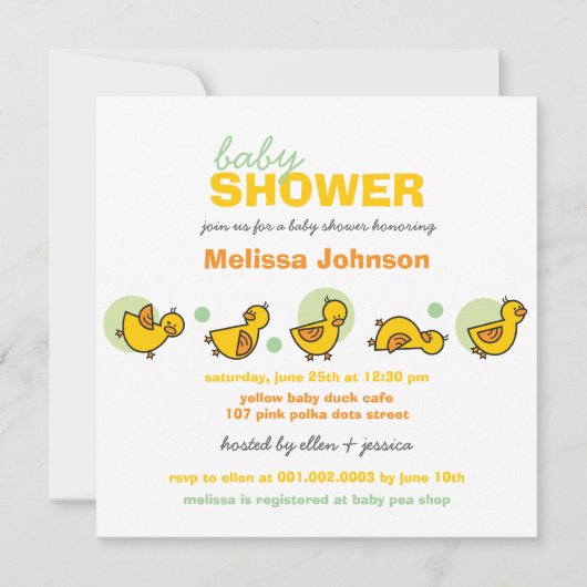 Whimsical Ducks Green Stippen Baby shower Invite Kaart (Voorkant)