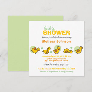 Whimsical Ducks Green Stippen Baby shower Invite Kaart