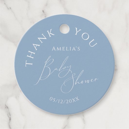 Whimsical Dusty Blue Baby shower Bedankt Bedankjes Labels (Voorkant)