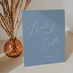 Whimsical Dusty Blue Baby shower Boeken en geschen Reclamebord Met Voetstuk