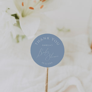 Whimsical Dusty Blue Baby shower Dank je wel Ronde Sticker