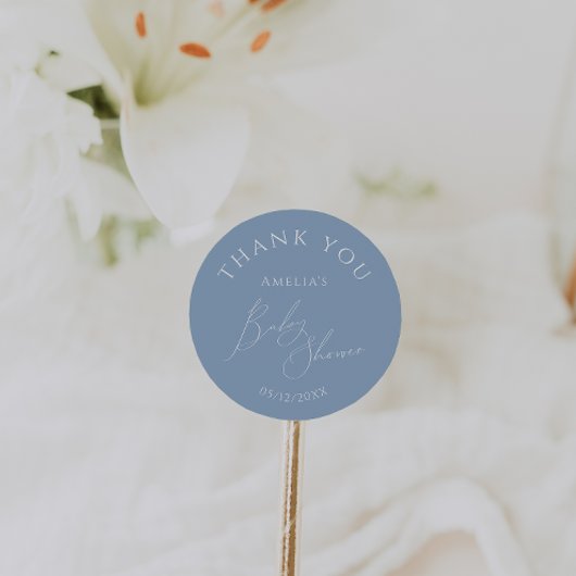 Whimsical Dusty Blue Baby shower Dank je wel Ronde Sticker