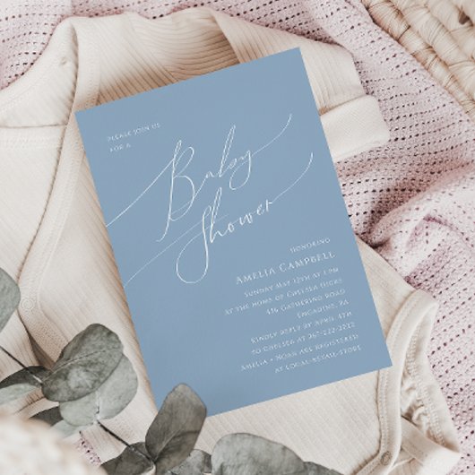 Whimsical Dusty Blue Baby shower Invitation Kaart