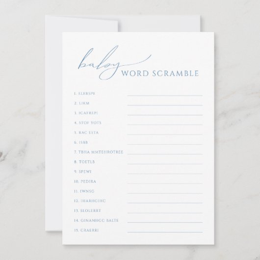 Whimsical Dusty Blue Baby Word Scramble Kaart (Voorkant)