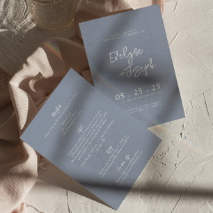 Whimsical Dusty Blue Boho All in One Wedding Kaart