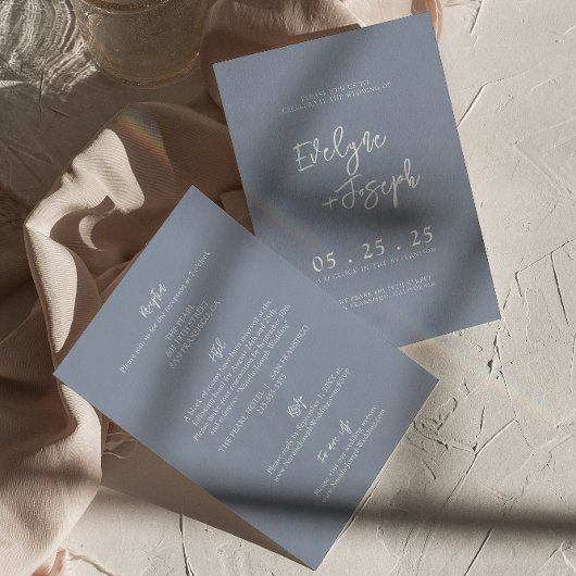 Whimsical Dusty Blue Boho All in One Wedding Kaart