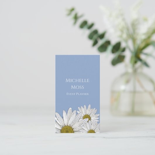 Whimsical Dusty Blue Boho Botanical Daisies Visitekaartje (Staand voorkant)
