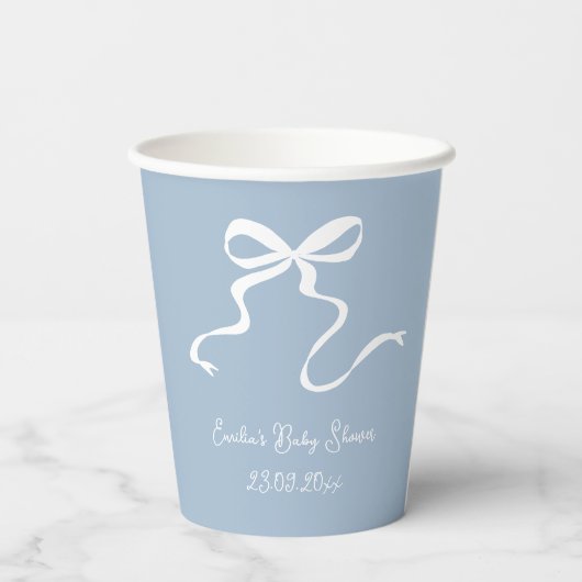 Whimsical Dusty Blue Bow Baby shower Papieren Bekers (Achterkant)