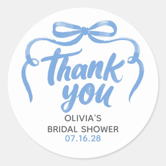 Whimsical Dusty Blue Bow Bridal Shower Thank You Ronde Sticker (Voorkant)