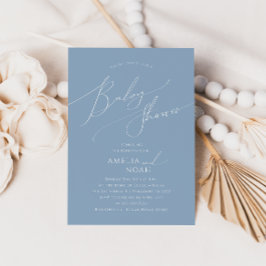 Whimsical Dusty Blue Couples Baby shower Kaart