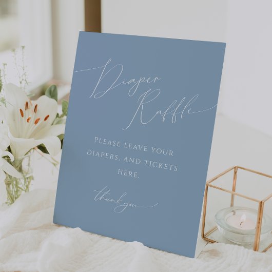 Whimsical Dusty Blue Diaper Raffle Baby shower Reclamebord Met Voetstuk