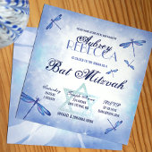 Whimsical Dusty Blue Dragonflies Bat Mitzvah Kaart