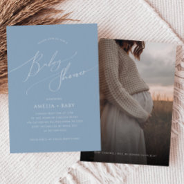 Whimsical Dusty Blue | Foto Baby shower Kaart