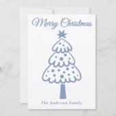 Whimsical Dusty Blue Hand getrokken kerstboom Feestdagenkaart (Voorkant)